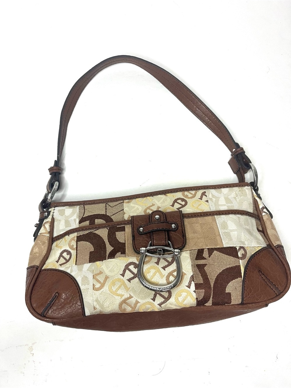 Etienne Aigner Brown Patchwork Fabric and Leather Shoulder/Handbag